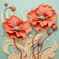 Intricate 3d Poppies On Green Surface: Bizarre And Naturalistic Paper Sculptures