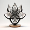 Intricate 3d Printed Flower On Wooden Base: Elegant Sculpture For Adults