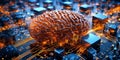 Brain on Futuristic Circuit Board: Advanced Neurotechnology Royalty Free Stock Photo