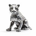 Intricate 3d Silver Jaguar: A Shiny, Humorous And Lifelike Representation Royalty Free Stock Photo