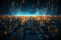 Intricate 3D visualization of the big data universe, entwined with binary code