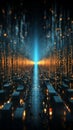 Intricate 3D visualization of the big data universe, entwined with binary code