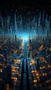 Intricate 3D visualization of the big data universe, entwined with binary code