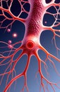 Intricate 3d visualization of a human neuron with dendrites and synapses. AI generation
