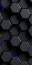 Intricate Dark Hexagonal Pattern with Vibrant Blue Accents for a Modern Digital Background Design. Royalty Free Stock Photo