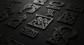 Intricate Dark Metal Emblems with Celtic and Viking Knotwork on a Textured Surface Royalty Free Stock Photo