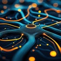 Intricate data network featuring interconnected nodes and flowing data lines in a high-tech environment Royalty Free Stock Photo