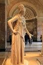 Intricate design of female statue, inside one of many rooms, The Louvre, Paris, France, 2016