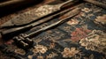 The intricate design of traditional Chinese acupuncture tools including needles tweezers and a small hammer displayed on Royalty Free Stock Photo