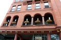 Intricate detail in exterior architecture of historic Algonquin Building, downtown Saratoga Springs, New York, 2018