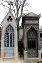 Intricate detail of tombs with ornate metal grates, Pere Lachaise Cemetery,Paris,France,2016