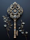 Intricate detailed metal magic key. Mystery concept Royalty Free Stock Photo