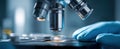 The intricate details of a microscope examining a laboratory sample..AI generated image Royalty Free Stock Photo