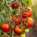 Detail of ripe tomatoes still on the plant