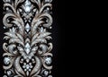 intricate diamond jewel border or frame on black copy space