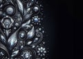 intricate diamond jewel border or frame on black copy space