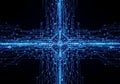 Intricate digital circuit pattern with a central intersection, Royalty Free Stock Photo