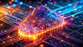 Intricate Digital Cloud Network A Glowing Macro View of Circuitry Particles and Energy Royalty Free Stock Photo