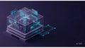 Intricate digital illustration featuring an assembly of interconnected translucent cubes and panels on a dark background. Royalty Free Stock Photo