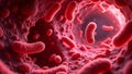 Intricate digital illustration of microscopic bacteria in a crimson tunnel with textured hexagonal patterns Royalty Free Stock Photo