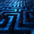 Intricate Digital Maze of Blue and Gold Lights in Abstract Pattern Royalty Free Stock Photo