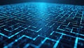 Intricate digital maze structure with glowing blue pathways. Image evokes complex problem solving. Digital navigation challenges, Royalty Free Stock Photo