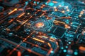 An intricate digital network display showcasing a cybersecurity experts response to cyberattacks with realtime monitoring of