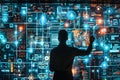 An intricate digital network display showcasing a cybersecurity experts response to cyberattacks with realtime monitoring of