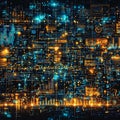 Intricate digital network glowing nodes and lines depict data flow, connectivity, and complex systems. Perfect for tech, AI, big