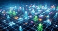Abstract Digital Network Grid with Glowing Nodes, Futuristic Data Flow, AI Concept Royalty Free Stock Photo