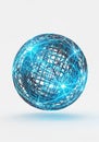 An intricate digital sphere composed of intersecting black and neon blue lines Royalty Free Stock Photo
