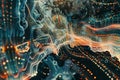 An intricate and dynamic visualization of massive information streams, complex graphs, and digital interfaces Royalty Free Stock Photo