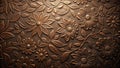 Intricate embossed floral design on a rich bronze surface, featuring a repeating pattern of flowers and leaves. Generative AI Royalty Free Stock Photo