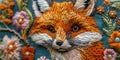 Intricate Embroidered Fox Head Close-Up