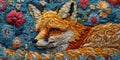 Intricate Embroidered Fox Head Close-Up