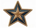 Intricate Embroidered Star Patch with Denim and Gold Thread Ornament on White Background Royalty Free Stock Photo