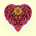 Intricate engraving petals ornament heart shape illustrations Royalty Free Stock Photo