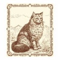 Intricate Engravings: Long Whisker Cat In Mountain Frame