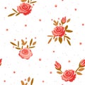 An intricate fabric of blooming hearts and delicate rose flower. Vector romantic cute illustrated seamless pattern