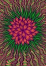 Intricate fantastic abstract flower, bright orange purple pink green gradient color.