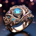 Intricate Fantastical Ring Design with Vibrant Swirling Galaxy
