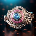 Intricate Fantastical Ring Design with Vibrant Swirling Galaxy