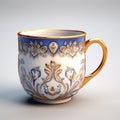 Intricate Floral Blue And Gold Coffee Cup 3d Model