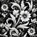 Intricate Floral Design On Black Background - Charles White Style