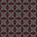 Intricate floral lines seamless pattern. Vector ornamental black white red background. Repeat intricacy colorful backdrop. Line Royalty Free Stock Photo