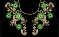 Green Floral Neckline Embroidery Design for Blouse â Elegant Vector Pattern on Black Background Royalty Free Stock Photo