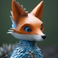 Intricate Foampunk Fox Statue With Blue Eyes - Close-up Sculpted Tondo