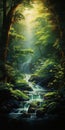 Intricate Forest Oasis Painting With Flowing Water - Noriyoshi Ohrai Style