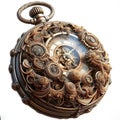 Intricate complex sophisticated fractal pocketwatch timepiece floating illustration Royalty Free Stock Photo