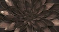 Intricate fractal pattern resembling a flower, composed of layered, metallic-toned